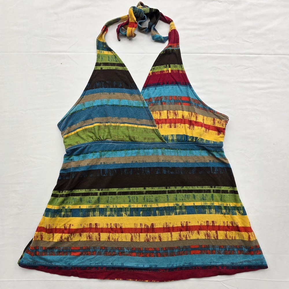Mudd Y2K Halter Top XL Multicolor Striped Boho Festival Tie Neck Retro